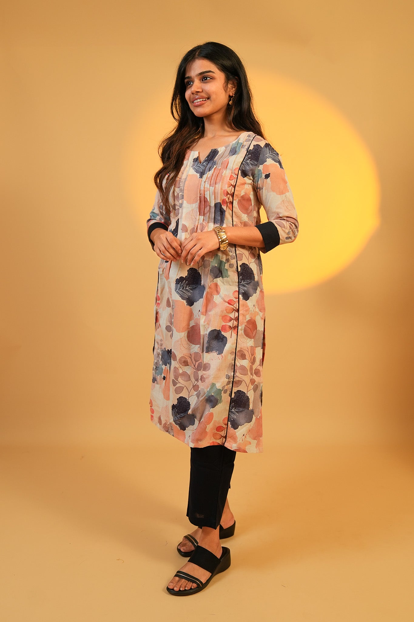Pinstripe Panel Kurta Set