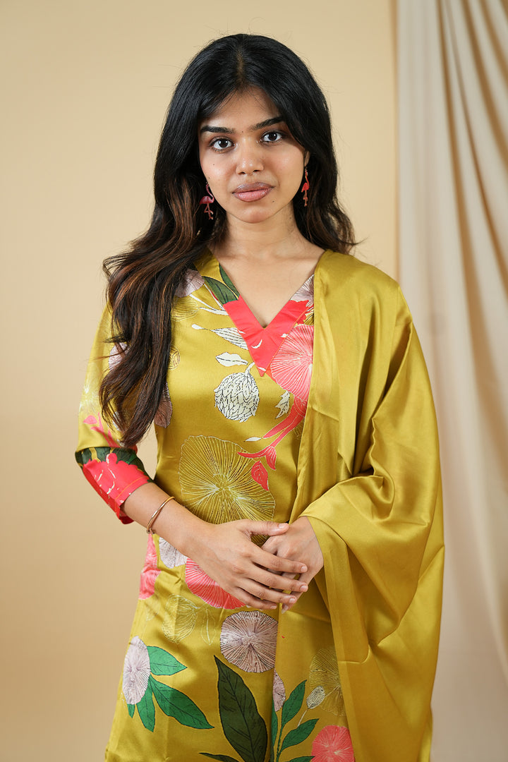 Floral Panelled Straight Kurta Set