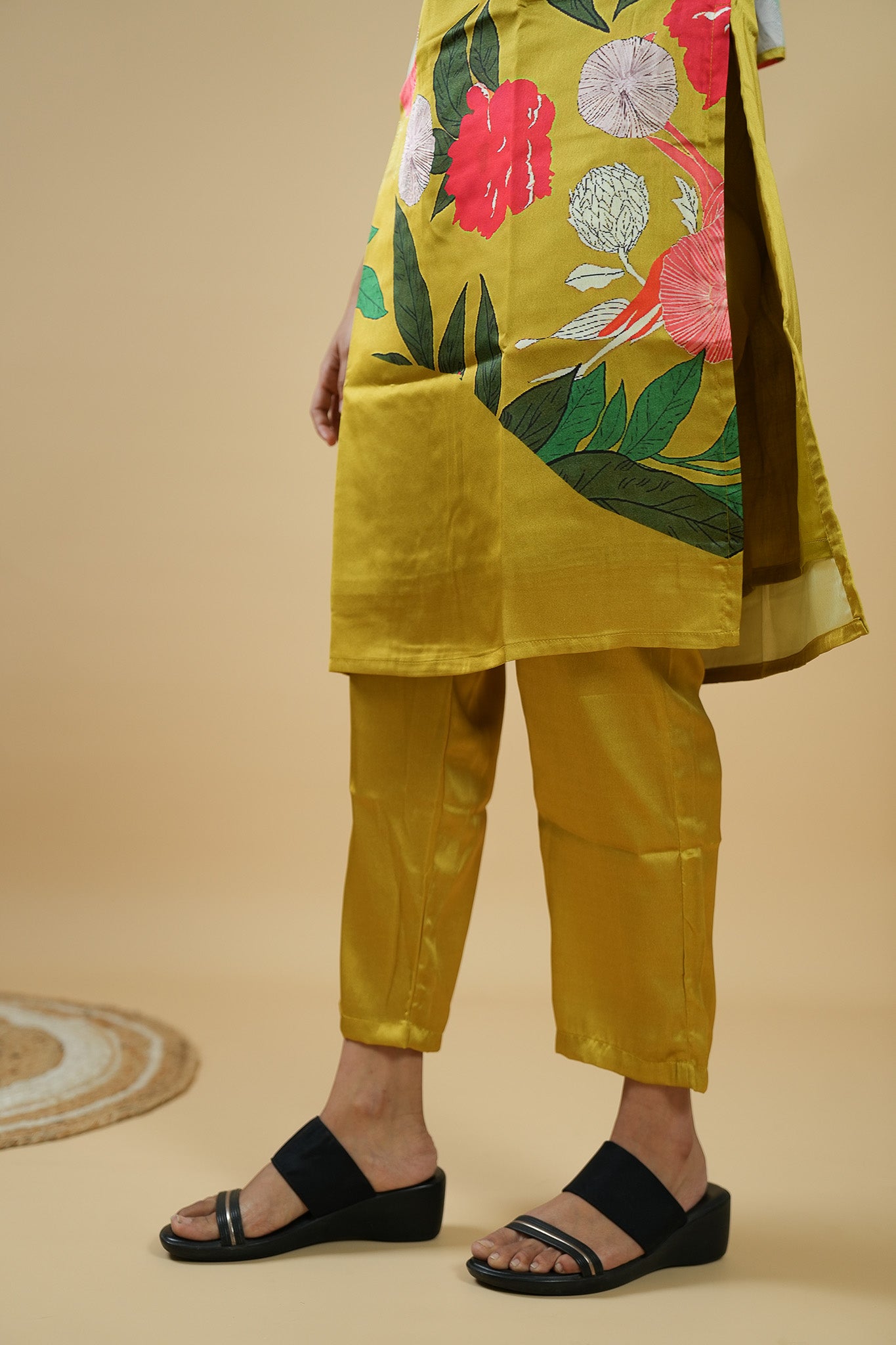 Floral Panelled Straight Kurta Set